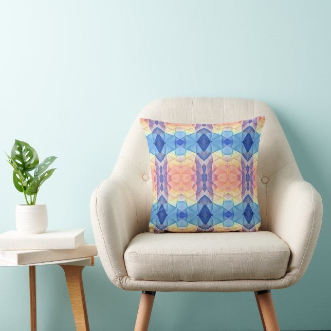Oreiller de décoration kaléidoscope bleu pastel et (Chaise)