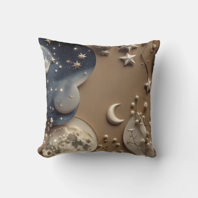 Oreiller de décoration - Lune céleste beige chaud (Recto)