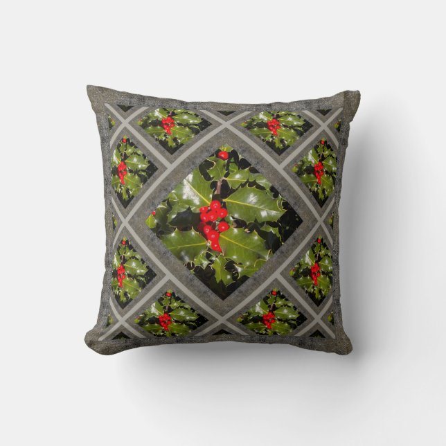 Oreiller de fête avec du houx des Fêtes (Recto)