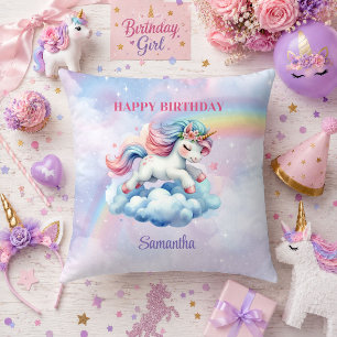 Oreiller de fête d'anniversaire de fille aux coule