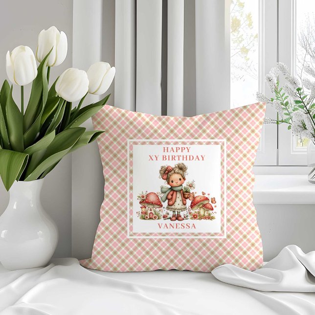 Oreiller de fête d'anniversaire floral rose Darlin (Darling Fairy Blush Pink Floral Birthday Pillow)