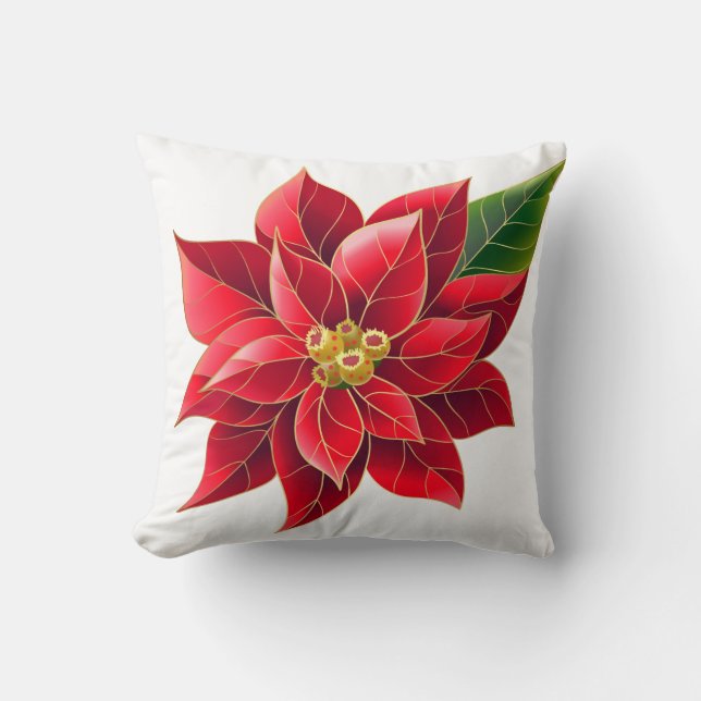 Oreiller de fête de Noël rouge poinsettia (Recto)
