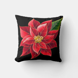 Oreiller de fête de Noël rouge poinsettia