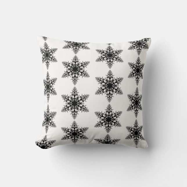 Oreiller de fête - Flocon de neige noir et blanc (Recto)