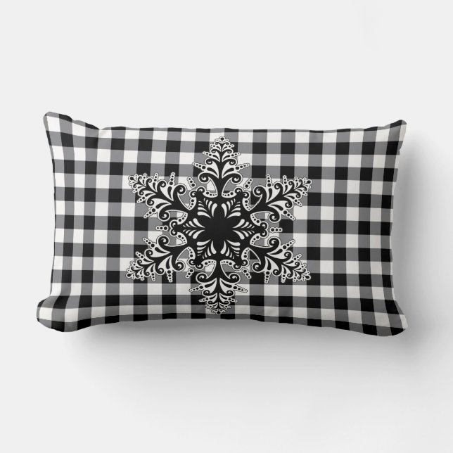 Oreiller de fête - Flocon de neige noir et blanc (Recto)