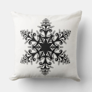 Oreiller de fête - Flocon de neige noir et blanc
