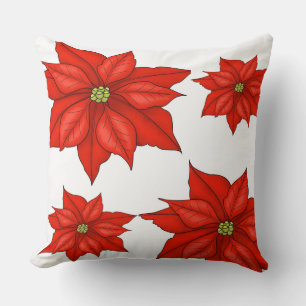 Oreiller de fête-Poinsettias rouges
