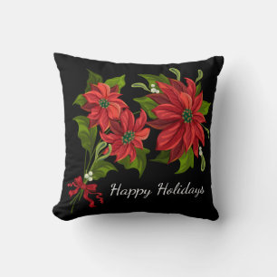 Oreiller de fête-Poinsettias rouges