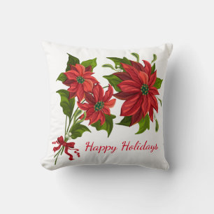 Oreiller de fête-Poinsettias rouges