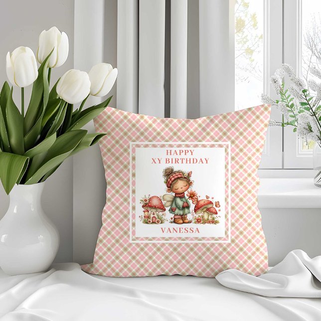 Oreiller de fête rose Lush Fairy Blush Floral (Lush Fairy Blush Pink Floral Birthday Pillow)