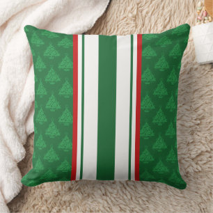 Oreiller de fête, Vert Blanc Rouge avec des Arbres