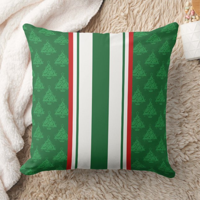 Oreiller de fête, Vert Blanc Rouge avec des Arbres (Couverture)