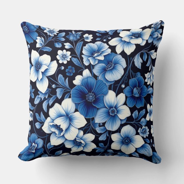 oreiller de fleurs en velours bleu (Recto)