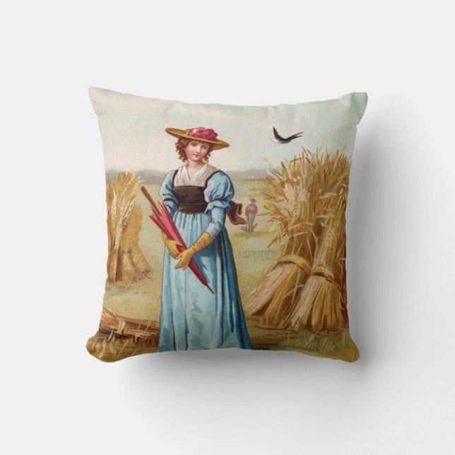 Oreiller de jet à la femme dans le champ de blé (Recto)