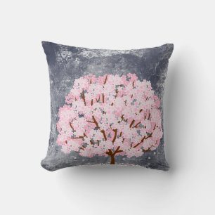 Oreiller de jet à motif d'arbre de fleurs de ceris