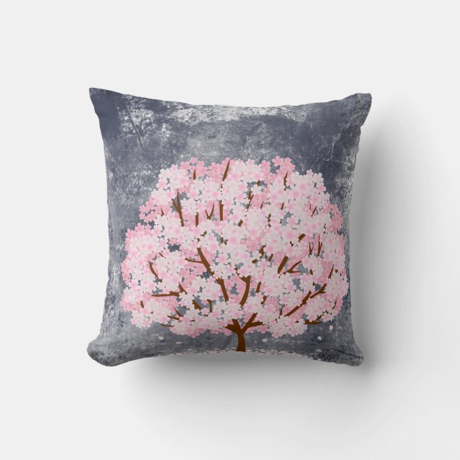 Oreiller de jet à motif d'arbre de fleurs de ceris (Recto)