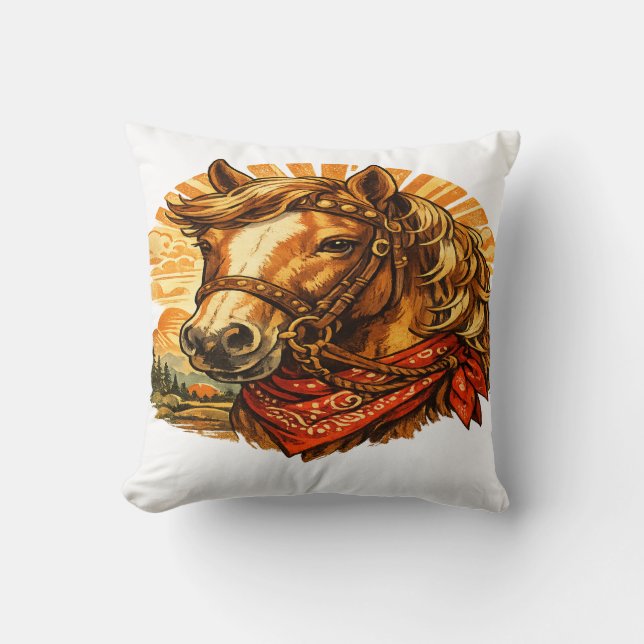 Oreiller de jet avec bandana de cheval western rét (Recto)