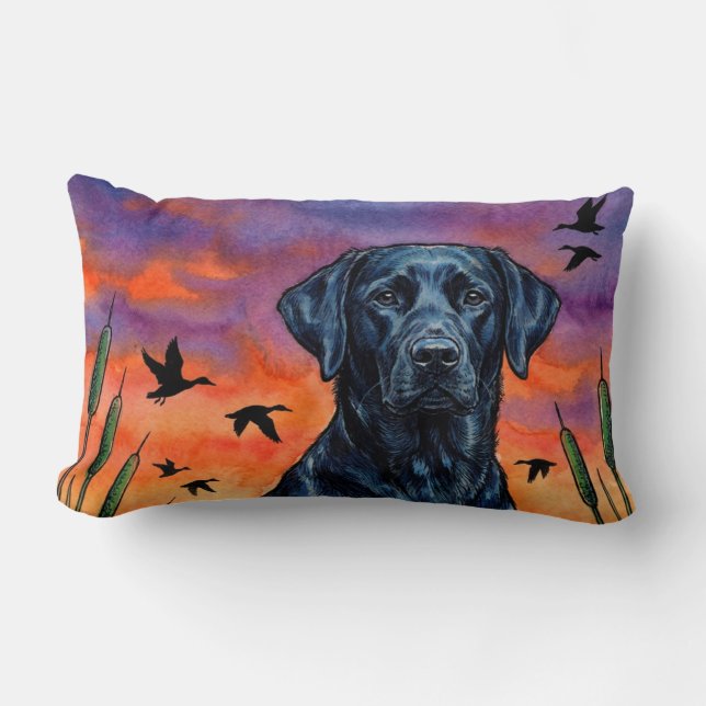 Oreiller de jet Black Lab Sunset Duck Hunting (Recto)