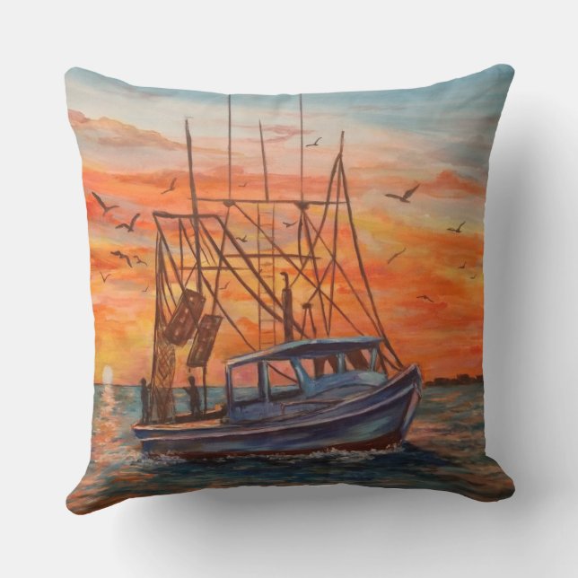 Oreiller de jet de bateau de crevettes (Verso)