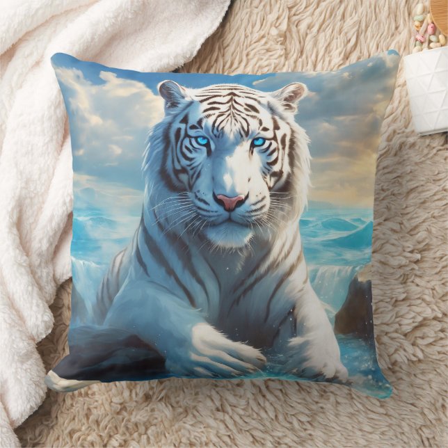 Oreiller de jet de tigre blanc (Couverture)
