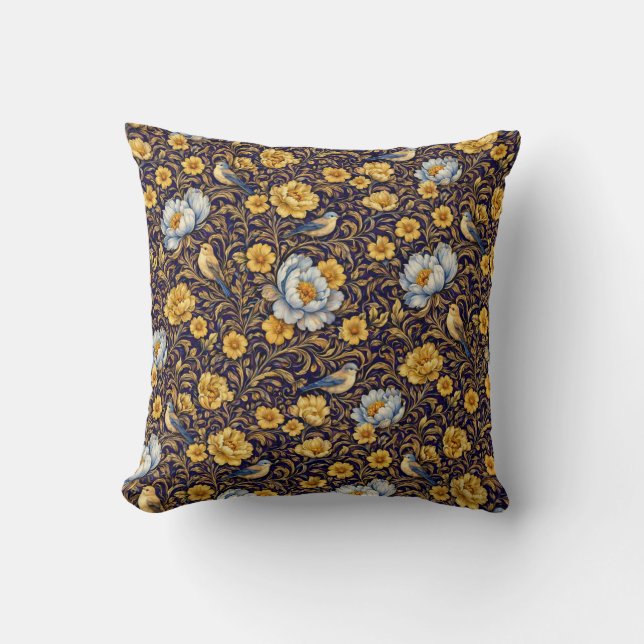 Oreiller de jet élégant à motif floral or (Recto)