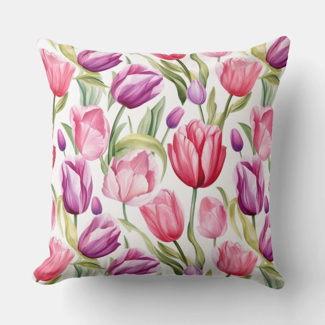Oreiller de jet en coton Tulipes (Recto)