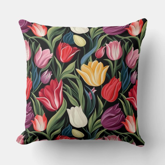 Oreiller de jet en coton Tulipes (Recto)