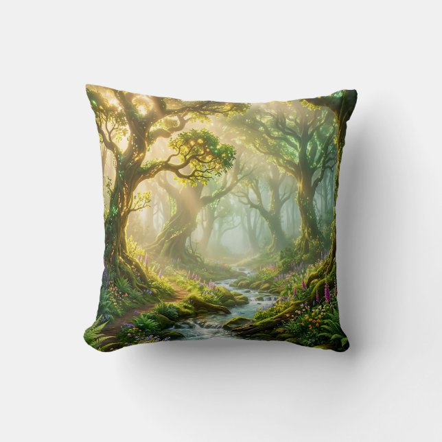 Oreiller de jet enchanté de ruisseau de forêt (Recto)