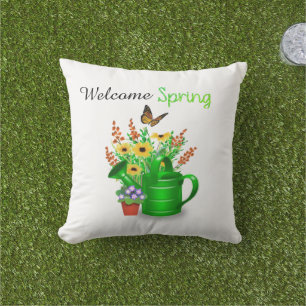 Oreiller de jet floral de printemps Bienvenue