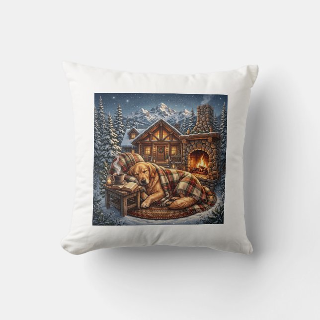 Oreiller de jet Golden Retriever Cozy Cabin (Recto)