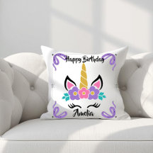 Oreiller de jet licorne personnalisé Joyeux Annive