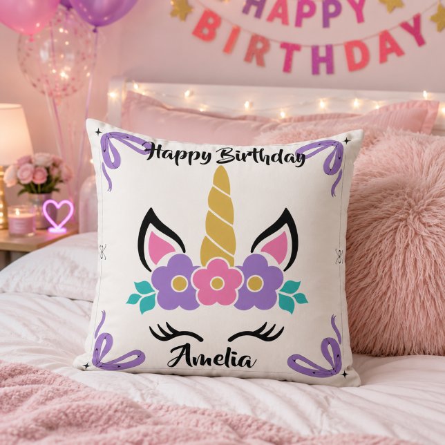 Oreiller de jet licorne personnalisé Joyeux Annive (Créateur téléchargé)