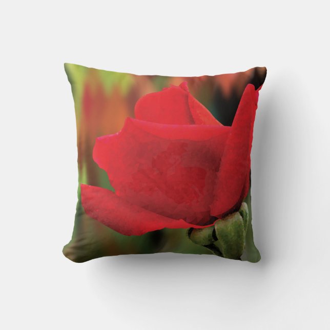 Oreiller de jet moderne en coton à motif rose roug (Recto)