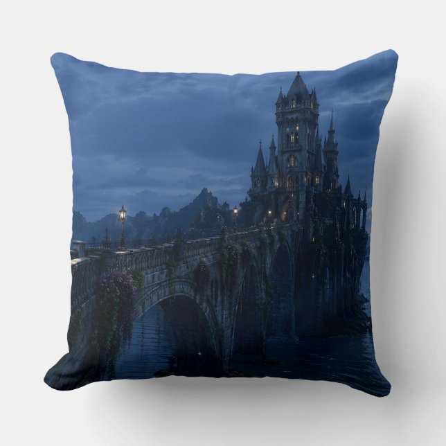 Oreiller de jet Moonlit Castle Bridge (Recto)