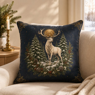 Oreiller de jet Moonlit Yule White Stag Winter