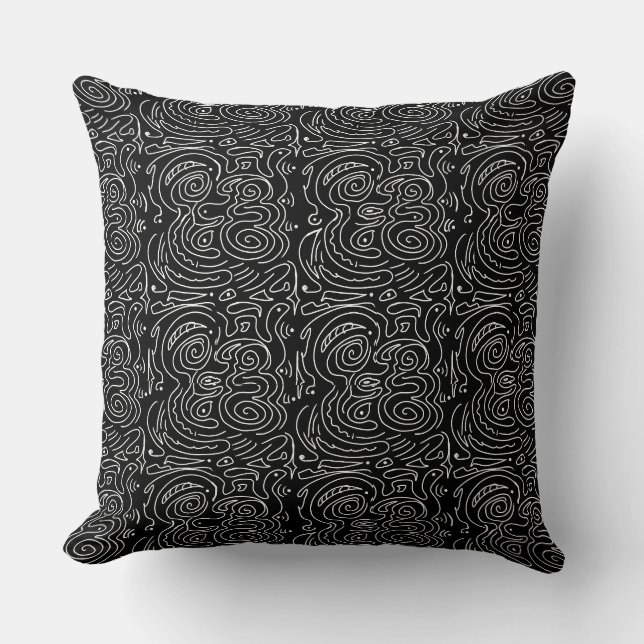 Oreiller de jet noir avec lignes tourbillonnantes  (Recto)