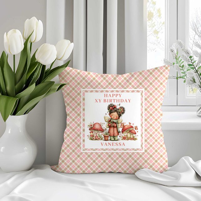 Oreiller de jet pour 1er anniversaire de Fée Migno (Pink Cute Fairy 1st Birthday Throw Pillow)