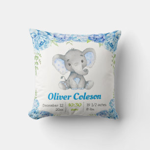 Oreiller de jet pour bébé garçon éléphant bleu Déc