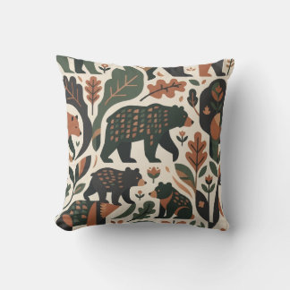 Oreiller de jet rustique en bois avec motif d'ours