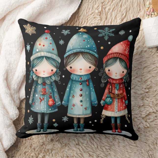 Oreiller de jet whimsical famille d'hiver (Couverture)