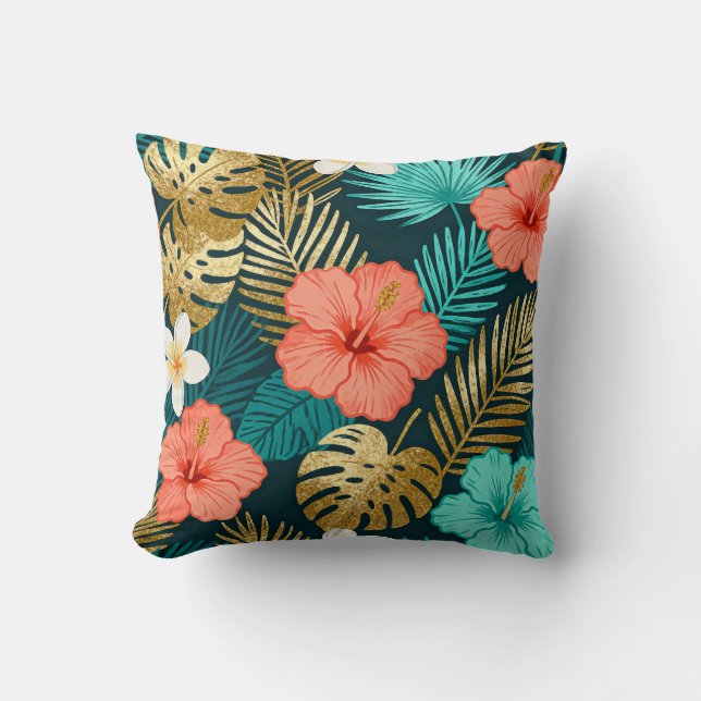 Oreiller de jeté à motif floral tropical (Recto)