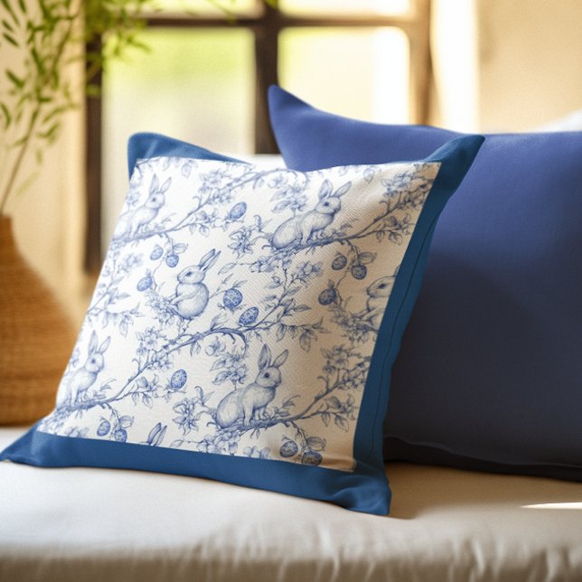 Oreiller de jeté de Pâques Toile Elegant Blue Bunn (Créateur téléchargé)