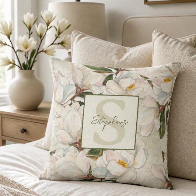 Oreiller de jetée à monogramme floral Magnolia (Créateur téléchargé)