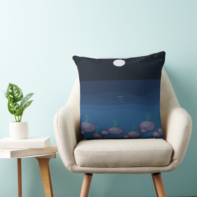 Oreiller de jetée nocturne sous la lune sur l'océa (Chaise)