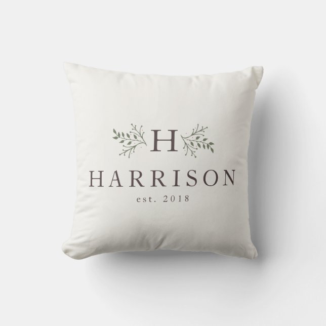 Oreiller de jeunes mariés avec monogramme rustique (Recto)