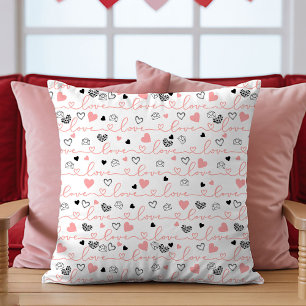 Oreiller de la Saint-Valentin Cœurs Rose Noir Croq