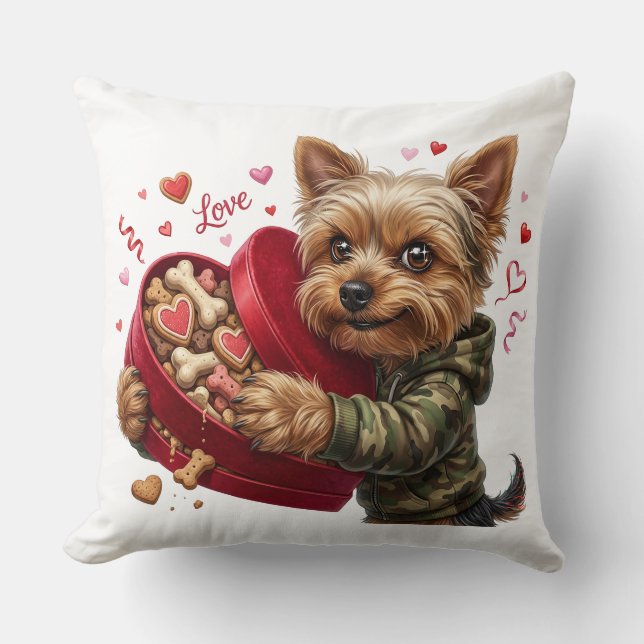 Oreiller de la Saint-Valentin Yorkie recto-verso | (Recto)