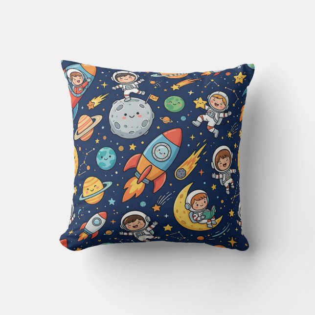 Oreiller de lancer Astronaute Lune Fusée (Recto)