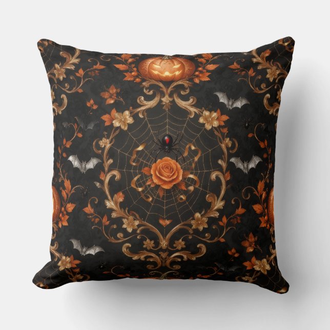 Oreiller de lancer de citrouille orange gothique - (Recto)