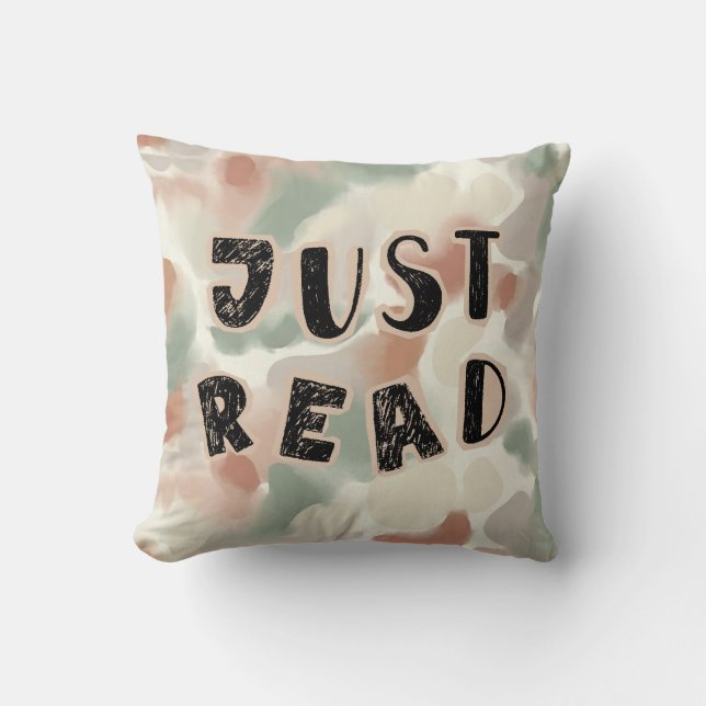 Oreiller de livre aquarelle abstrait « Just Read » (Recto)